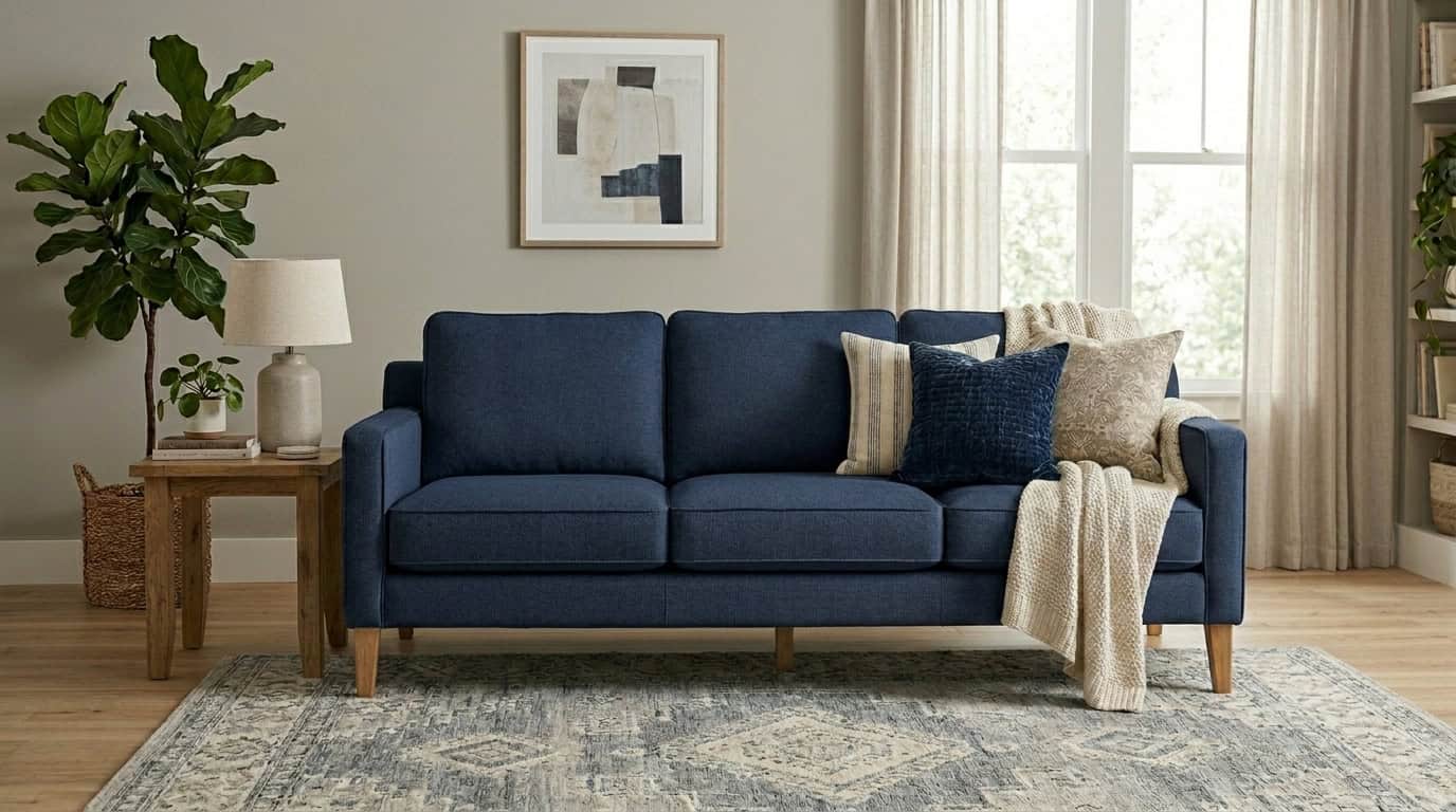 Modern 3-Seater Blue Sofa