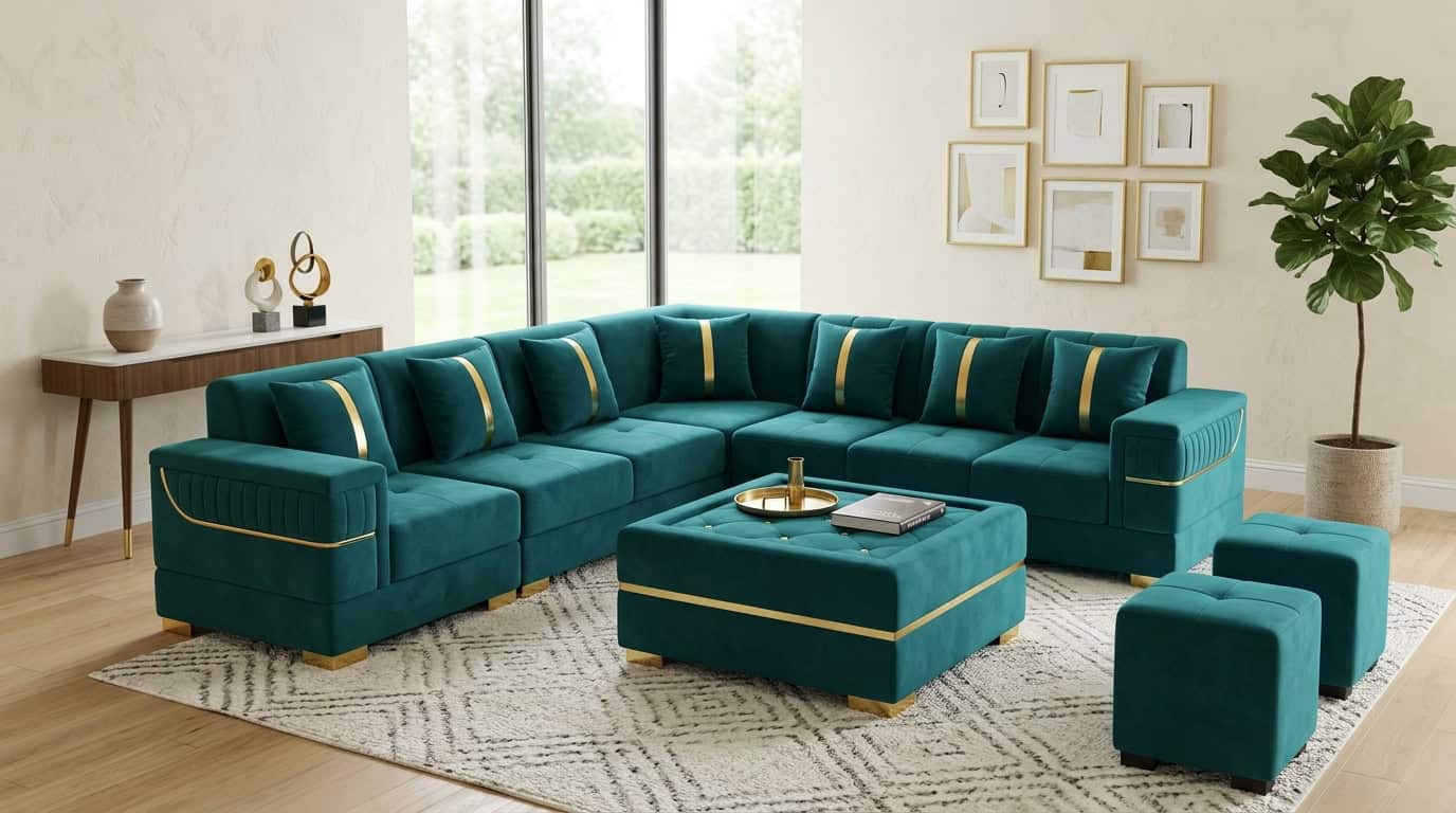 Peacock Blue 7-Seater Sofa Set