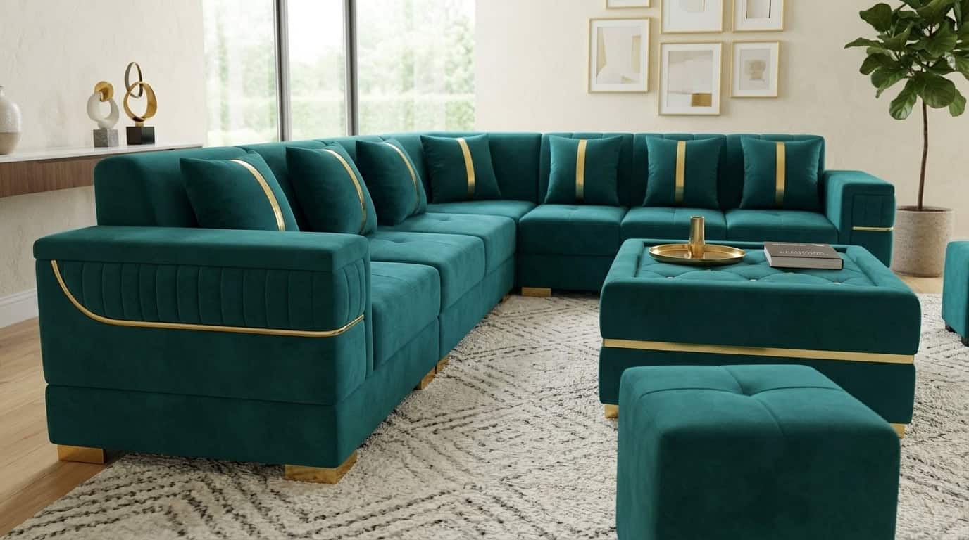 Peacock Blue 7-Seater Sofa Set view 2