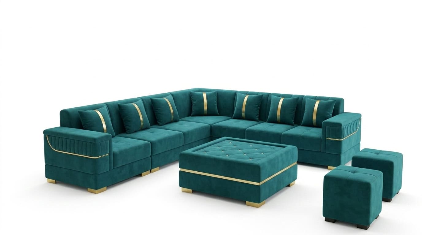 Peacock Blue 7-Seater Sofa Set view 3