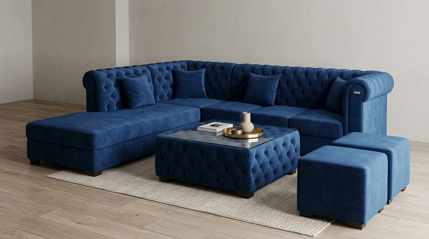 Royal Blue 7-Seater Sofa Set