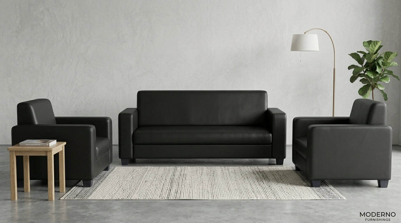 Black Leather 5-Seater Sofa Set