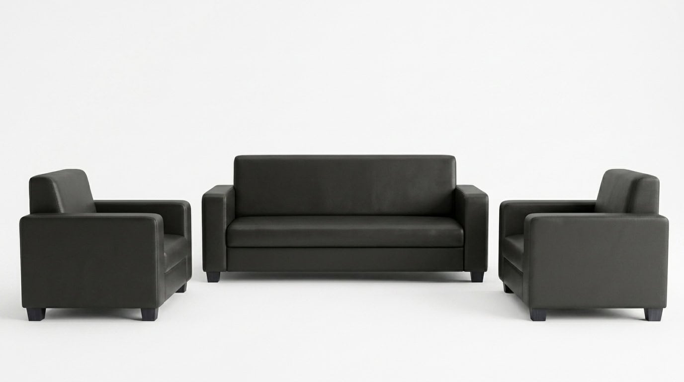 Black Leather 5-Seater Sofa Set view 2