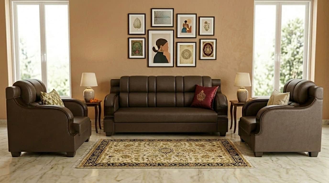 Brown Leather 3+1+1 Sofa Set