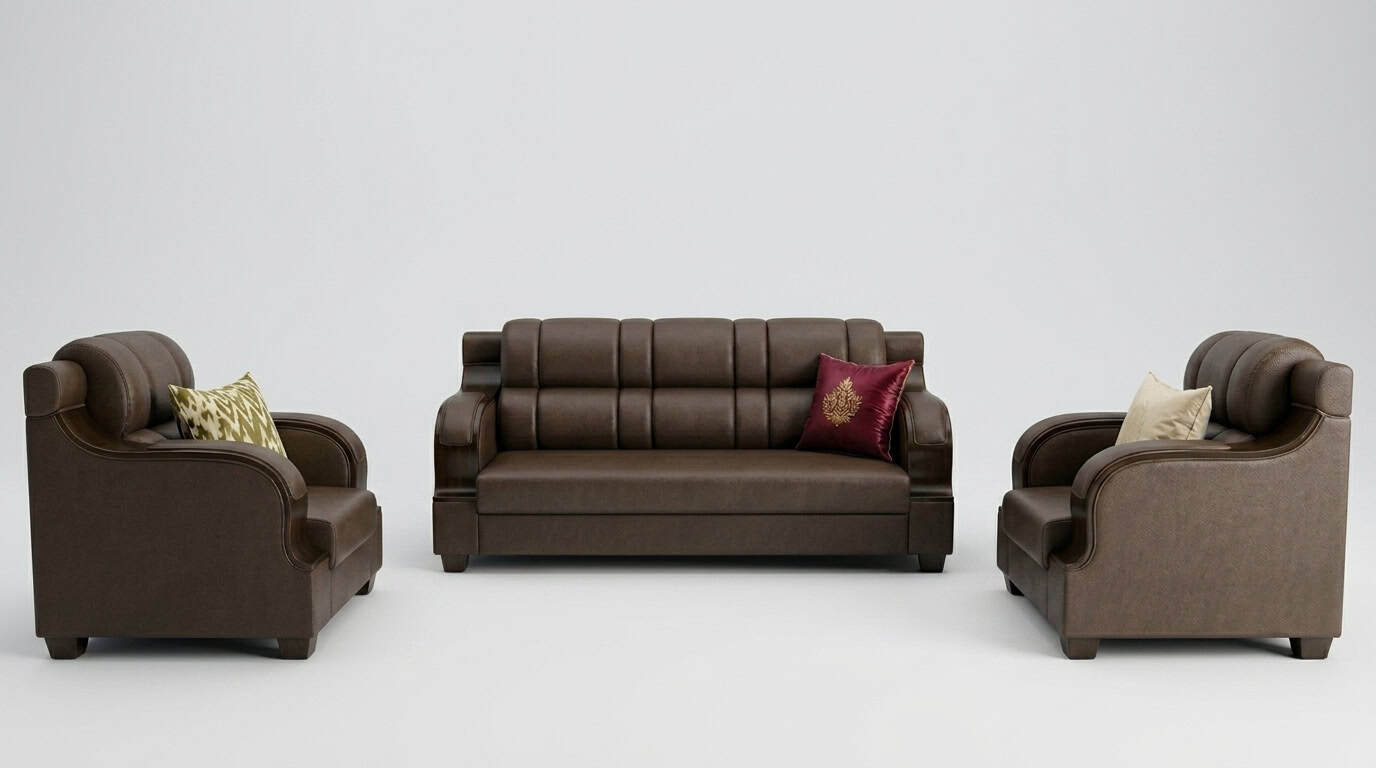Brown Leather 3+1+1 Sofa Set view 2