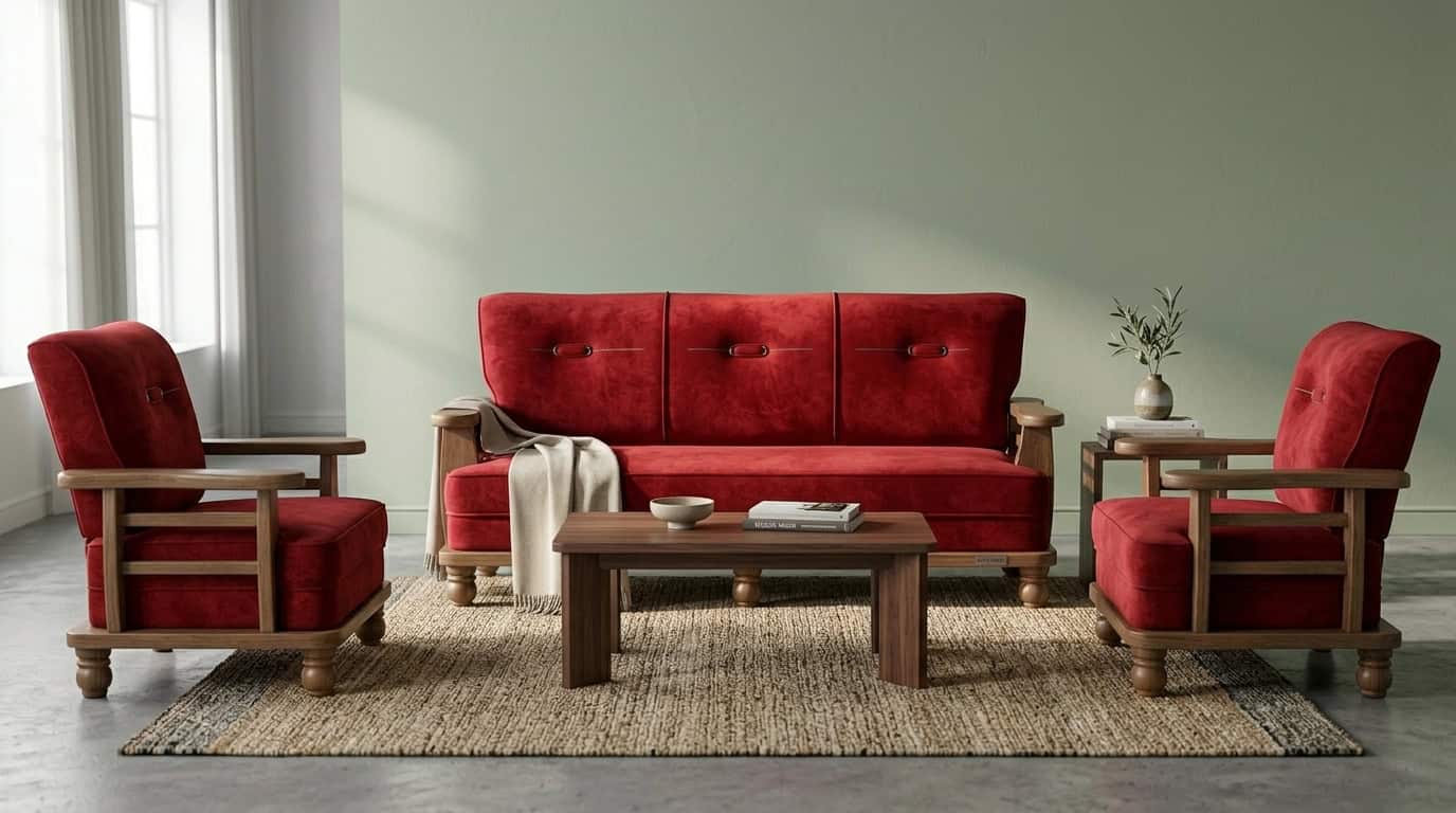 Crimson Red 5-Seater Sofa Set