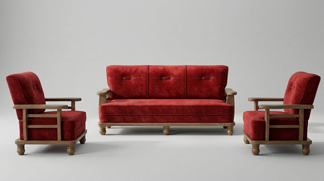 Crimson Red 5-Seater Sofa Set view 2