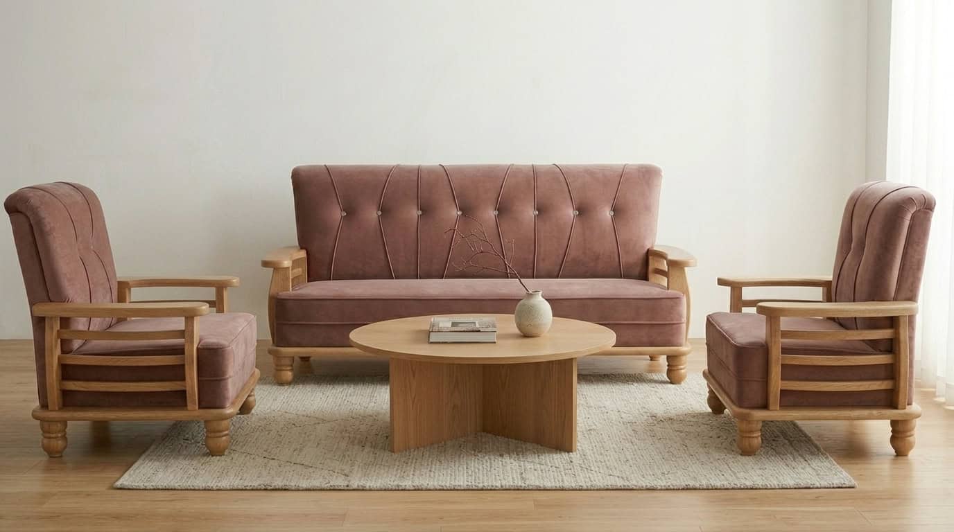 Rose Pink 5-Seater Sofa Set