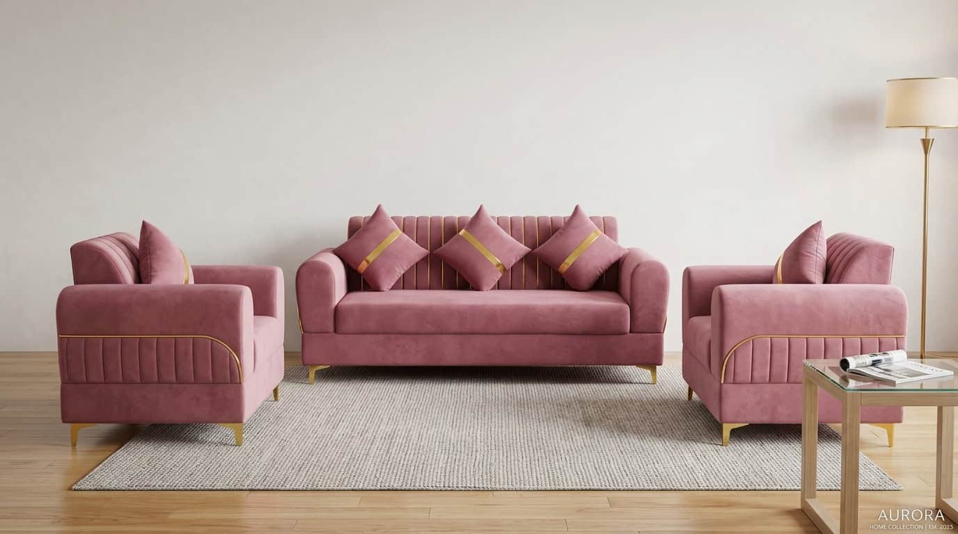Rose Pink Velvet 5-Seater Sofa Set
