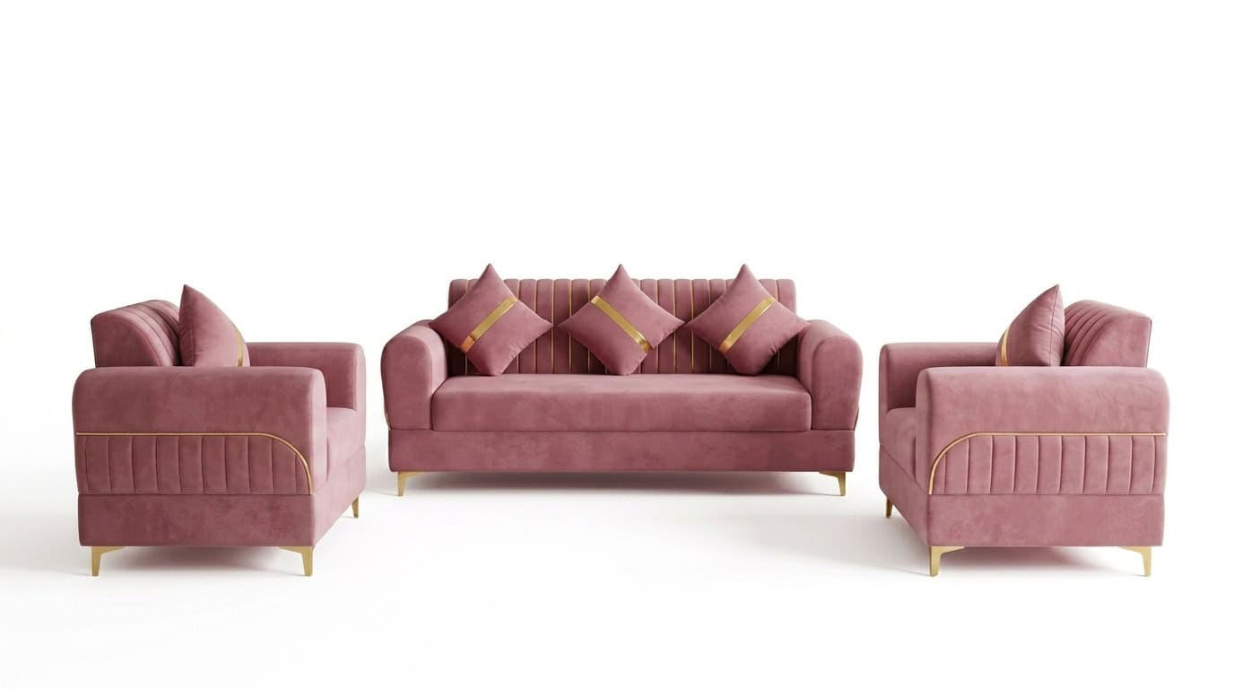 Rose Pink Velvet 5-Seater Sofa Set view 2
