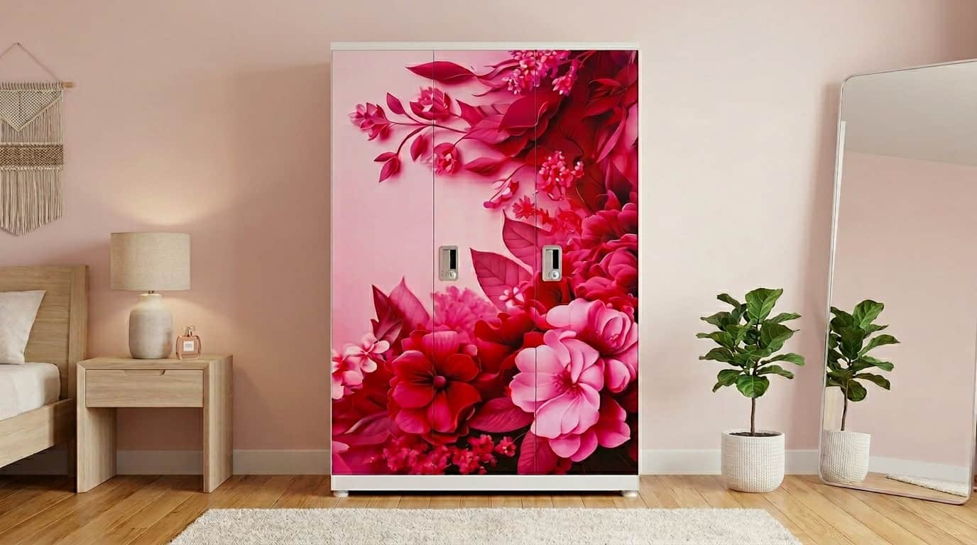 Pink Floral 3-Door Almirah