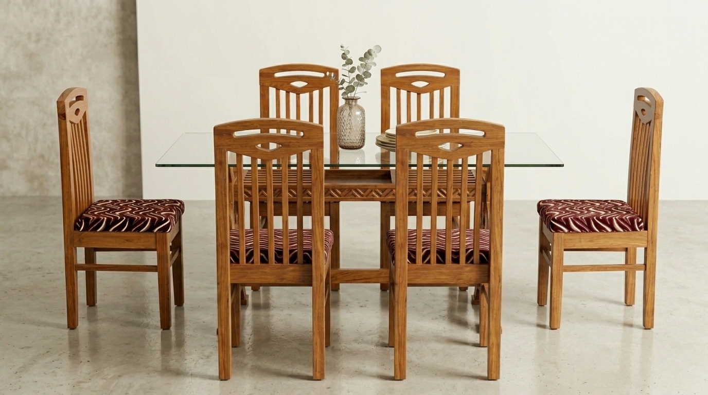 Modern Teak Dining Table Set view 2