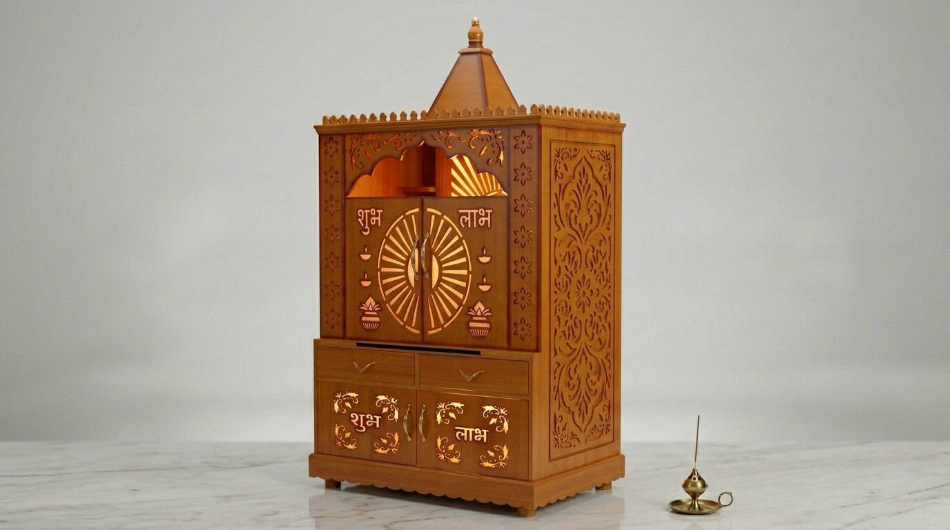 Gated Cone Wooden Mandir with Double Door