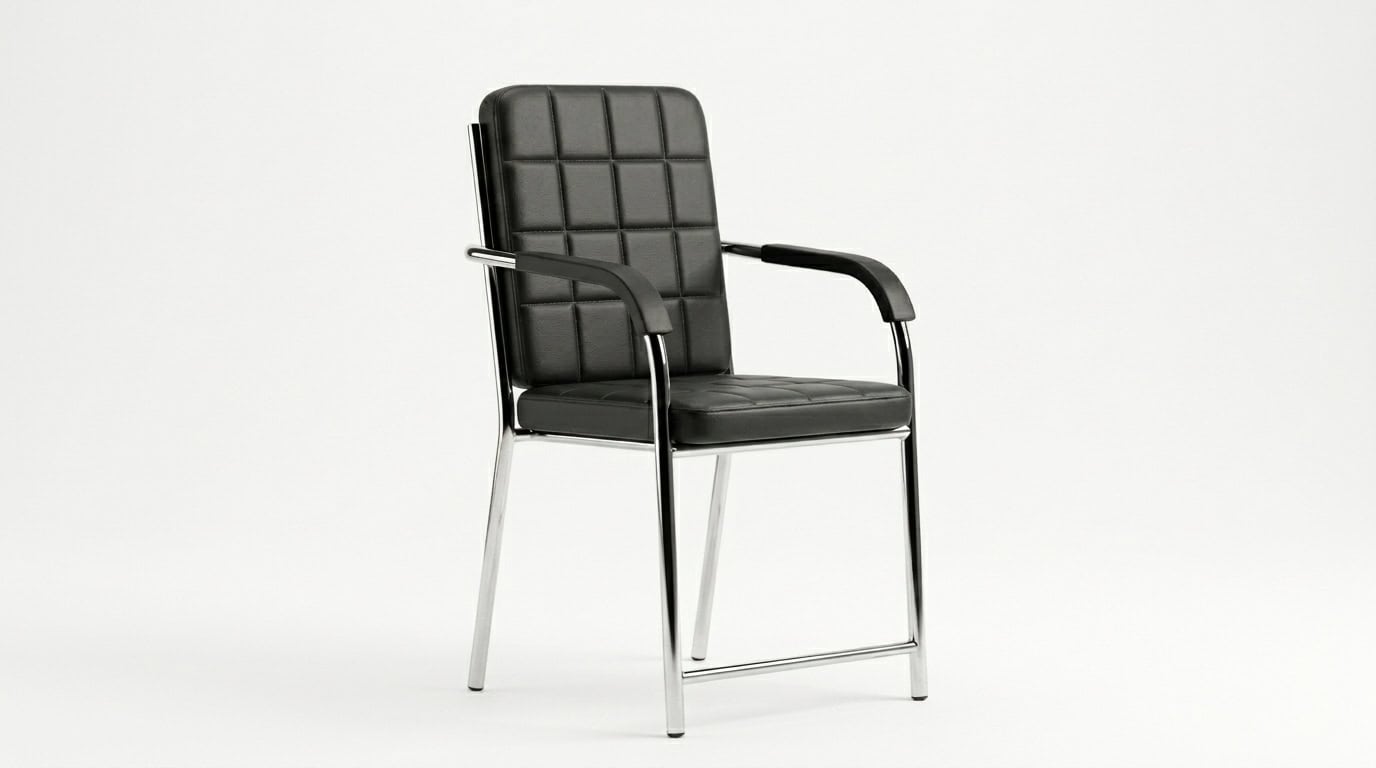 Black Leather Steel Frame Budget Chair view 2
