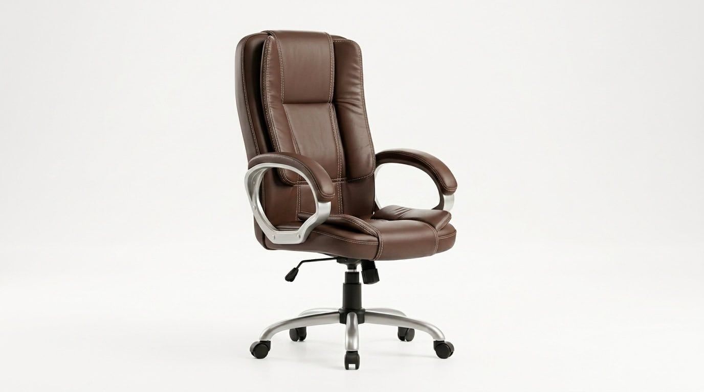 Modern Brown Leather Office Chair view 2